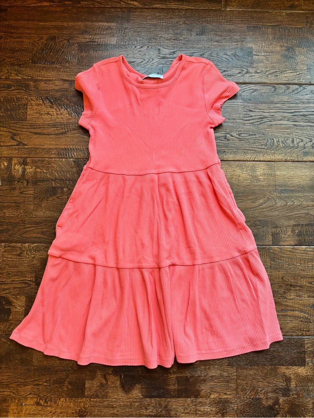 Girls old navy tiered coral pink short sleeve dress size large